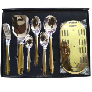 29 Pcs Golden Cutlery Set With Black Box and Golden Stand For Dining and Serving