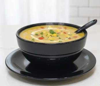3 Pcs Melamine Black Color Soup Set – Piyali, Saucer & Soup Spoon