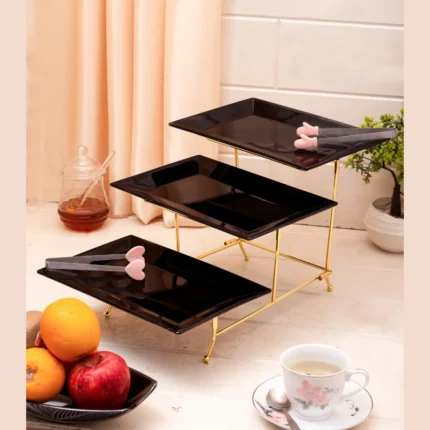 3 Pcs Medium Platter Set with Rectangle Stand