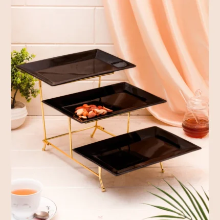 3 Pcs Medium Platter Set with Rectangle Stand