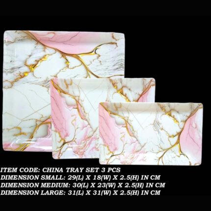 3 Pcs Printed Tray Set With Box For Serving