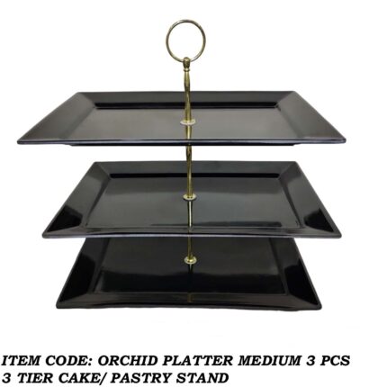 3-Tier Single Stand Platter for Cake and Pastry Stand in Black Color