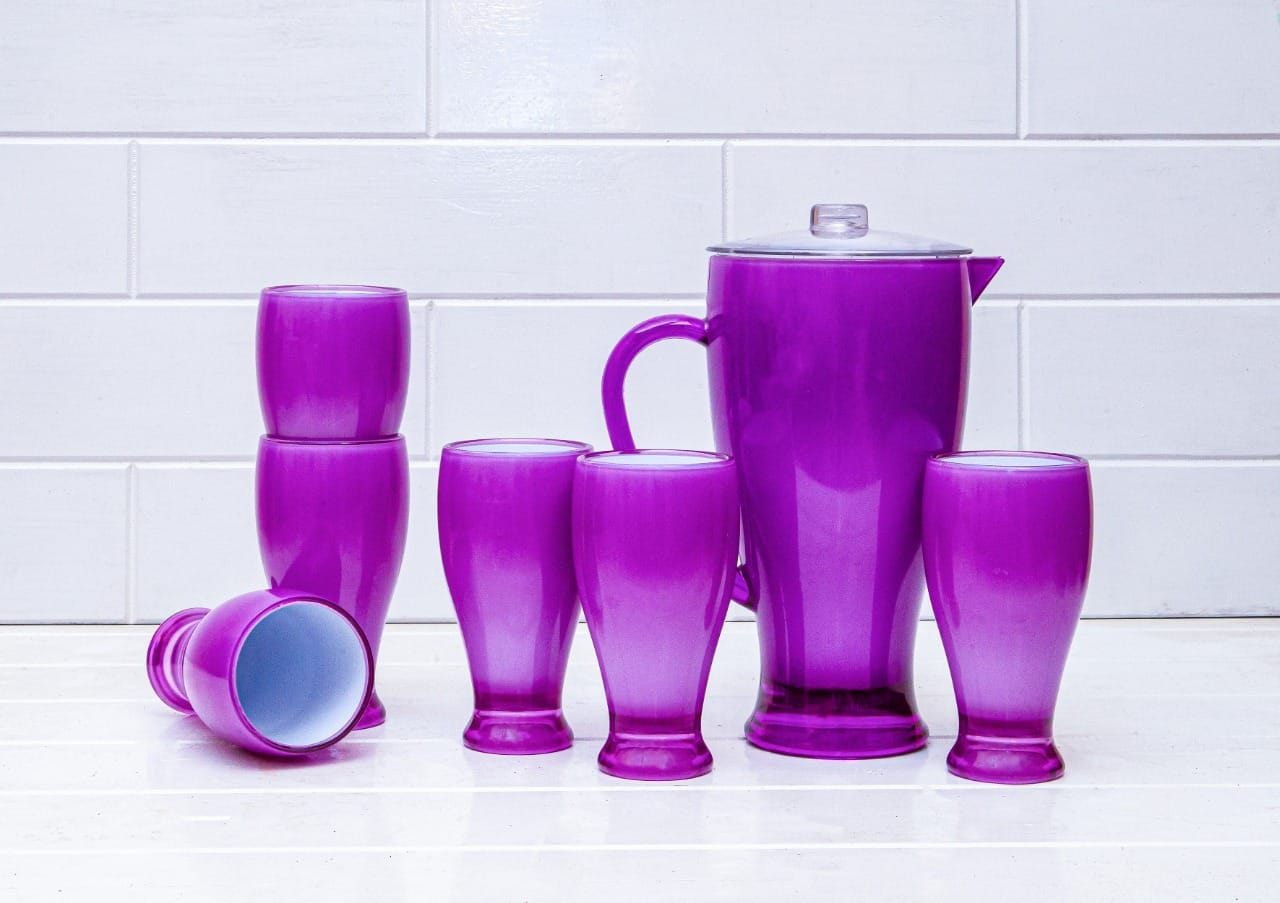 7 Pcs Acrylic Milky Water Set include 6 piece tumbler and 1 piece of pitcher