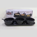 7 Pcs Melamine Soup Piyali, Spoon and Tray Set in Black Color