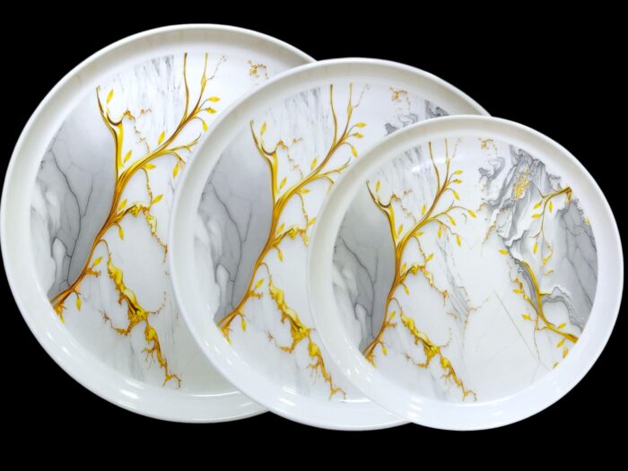 Printed Melamine Goal Thaal in 3 Sizes Small, Medium and Large in Grey Color