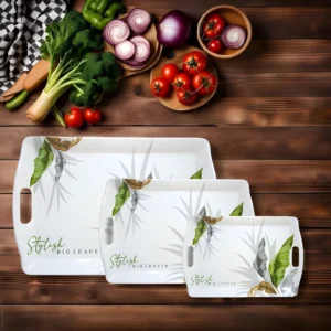 Handle Flower Melamine Printed Tray in 4 Sizes
