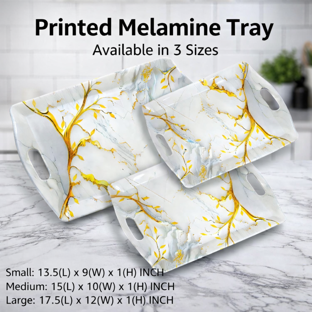 Handle Flower Tray Melamine Printed Tray in 4 Sizes Melamine Handle Flower Tray Design No 1 in 4 Sizes (1 Piece) - Image 1