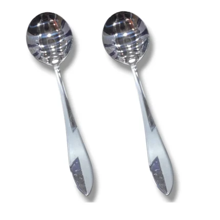 2-Piece Stainless Steel Round Serving Spoon Set for Serving Curry and Other Dishes