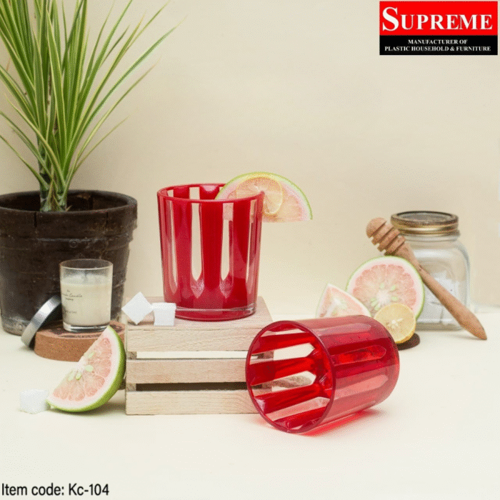 Acrylic Striped Glass in Red Color For Drinking