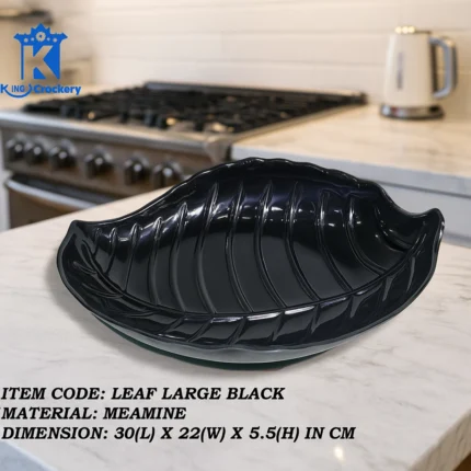 Leaf Melamine Large Platter in Black Color