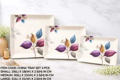 Melamine Printed 3 Pcs Tray Set