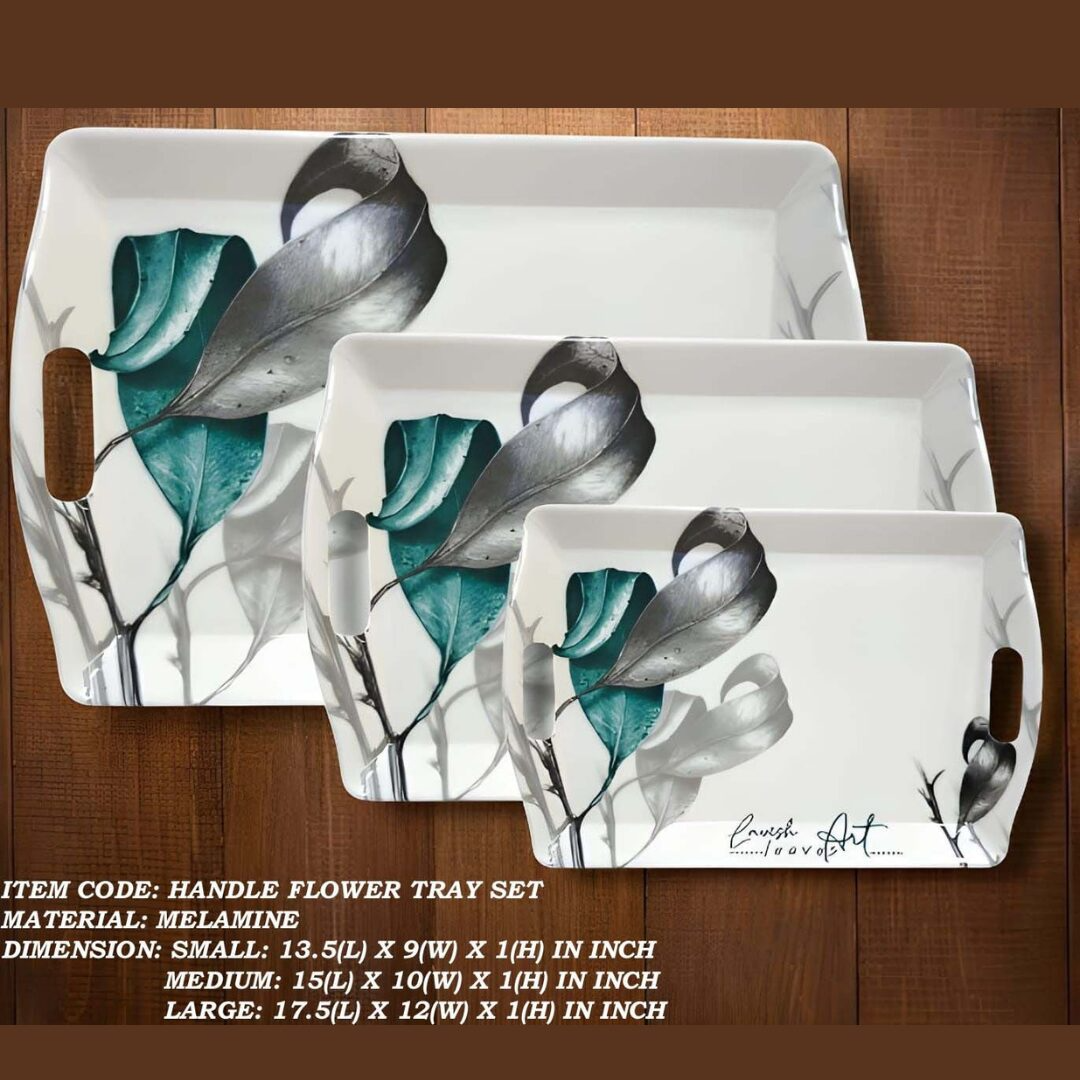 Printed Handle Flower Melamine Tray in 4 Sizes
