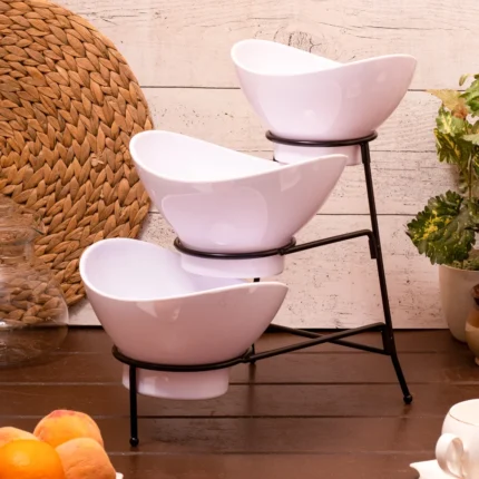 White Lotus Set – 2 Medium & 1 Small with Black Stand