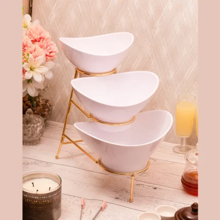 White Lotus Set – 1 Large, 1 Medium & 1 Small with Golden Stand