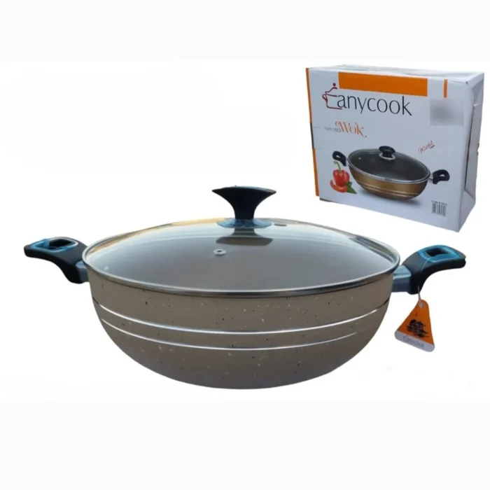 Any Cook Marble Coated Wok With Lid – 34 Cm