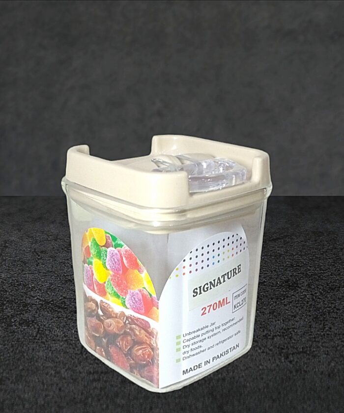 Signature Acrylic Jar 270 ml for Multi-Purpose Storage With Plastic Lid in Beige Color
