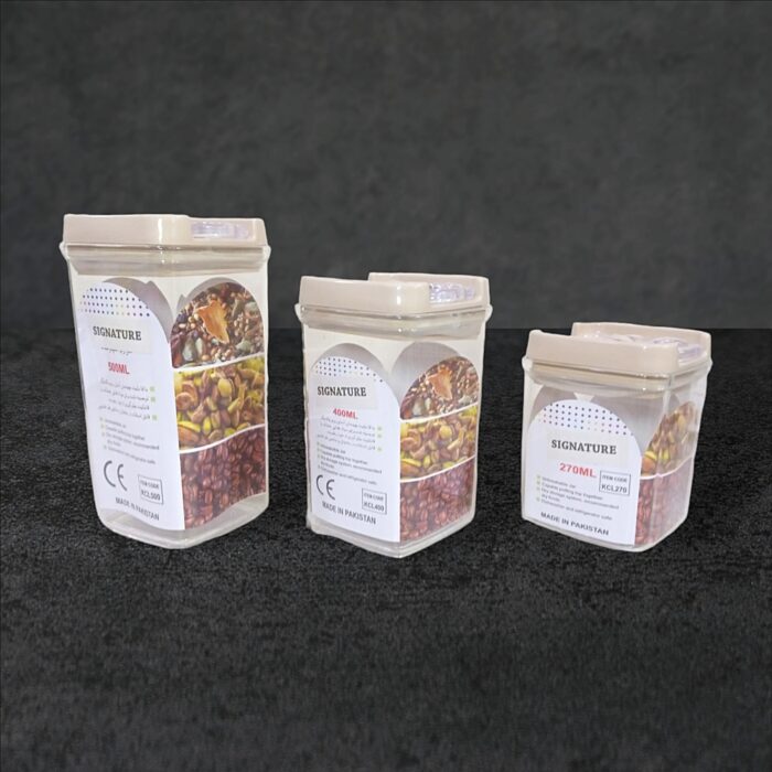 Signature Acrylic Jar 270 ml, 400 ml and 500 ml for Multi-Purpose Storage With Plastic Lid in Beige Color