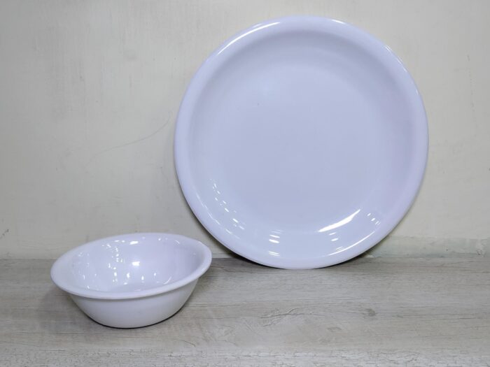 Melamine White Color Double Glazed 10 inch Rice Plate and 5 inch Piyali For Serving