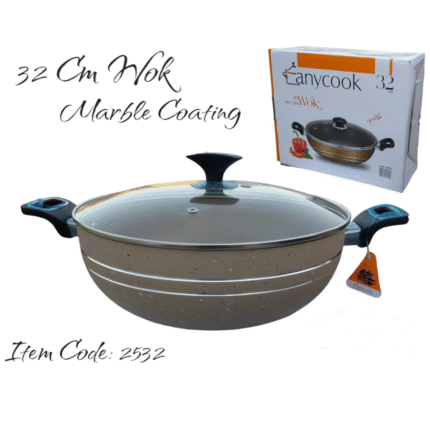 Any Cook Marble Coated Wok With Lid – 32 Cm