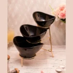 Black Bowl Set 1 Large, 1 Medium & 1 Small with 1 Golden Stand