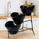 Black Bowl Set – 2 Medium Bowls & 1 Small Bowl with Black Stand