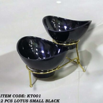 Black Bowl Set – 2 Small Bowl with Golden Stand