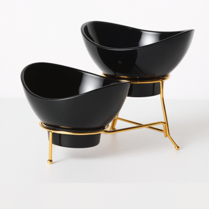 Black Bowl Set – 2 Small Bowls with Golden Stand