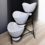 Bowl Set – 2 Medium Bowl & 1 Small Bowl with Black Stand in White Color