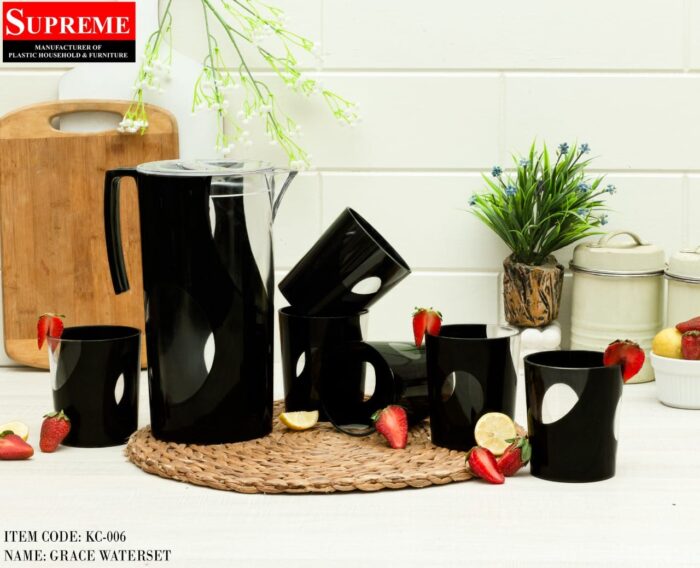 7 Pcs Acrylic Water Set which includes 6 Pcs Tumbler and 1 Pcs Pitcher in Black Color