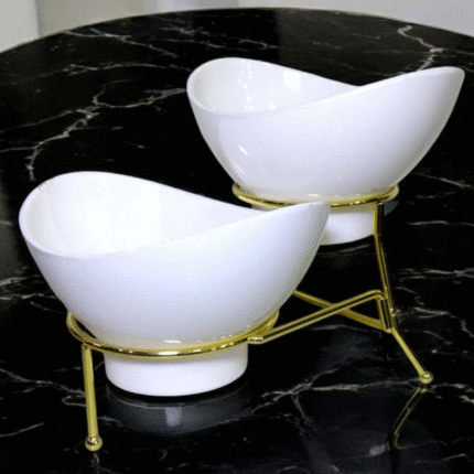 Cream Color Melamine 2 Small Bowl Set with Golden Stand
