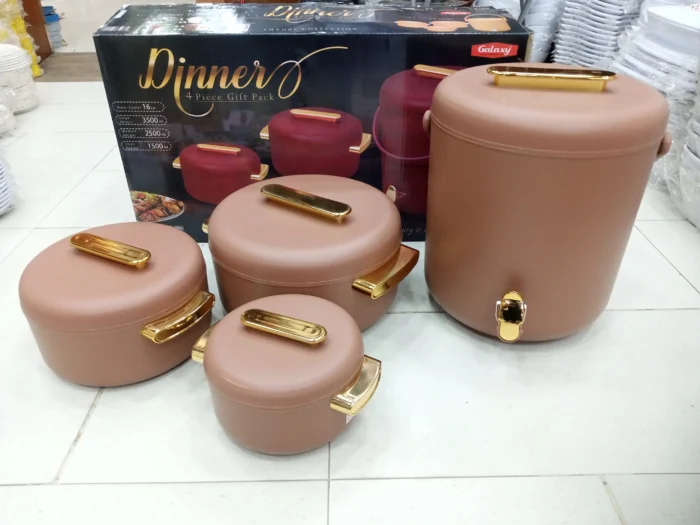 Dinner 4-Piece Gift Pack which Includes 3 Hot Pots + 1 Cooler in Beige Color