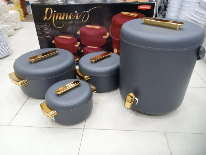 Dinner 4-Piece Gift Pack which Includes 3 Hot Pots + 1 Cooler in Grey Color