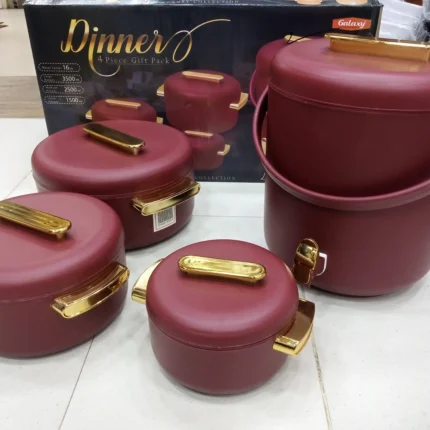 Dinner 4-Piece Gift Pack which Includes 3 Hot Pots + 1 Cooler in Red Color