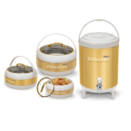 Dynasty 4 Pcs Gift Set which Includes 3 Hot Pots +1 Cooler in Golden Color
