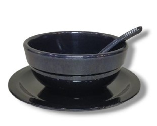 Melamine Black Color 3 Pcs Set – Piyali, Saucer & Soup Spoon For Serving