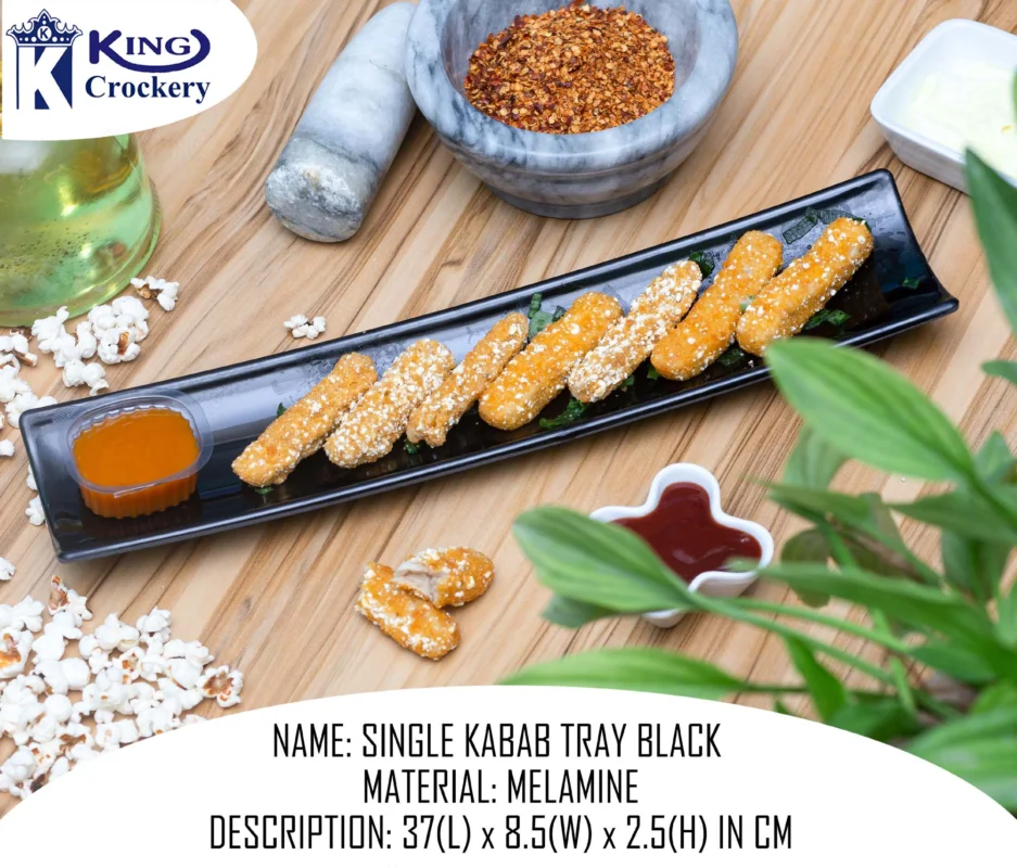 Melamine Black Color Single Kabab Tray For Serving