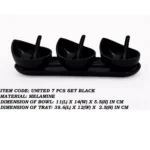 Melamine Black Color Soup Piyali, Spoon and Tray Set For Serving
