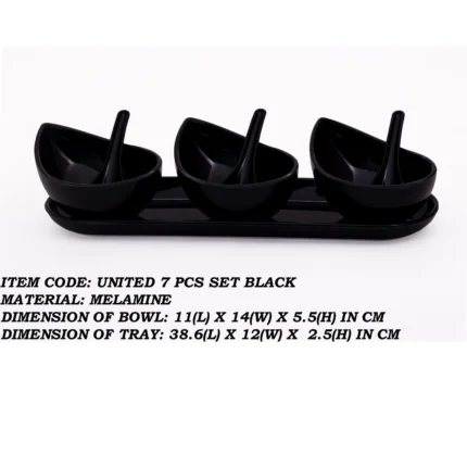 Melamine Black Color Soup Piyali, Spoon and Tray Set For Serving