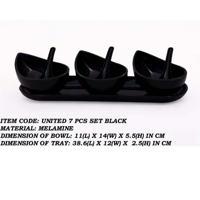 Melamine Black Color Soup Piyali, Spoon and Tray Set For Serving