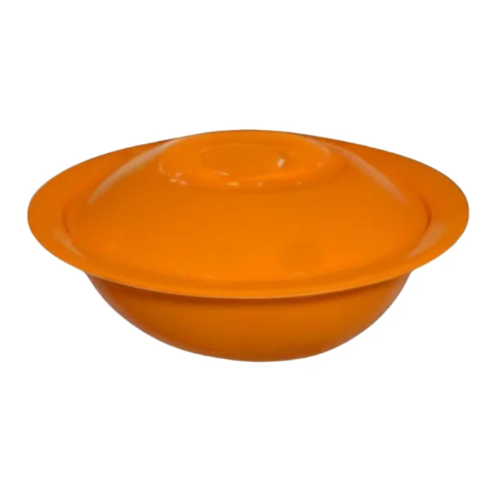 Melamine Orange Color Double Glazed Donga with Cover 13.5 inch For Serving