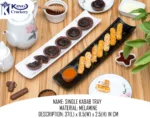 melamine single kabab tray for serving in black and white color