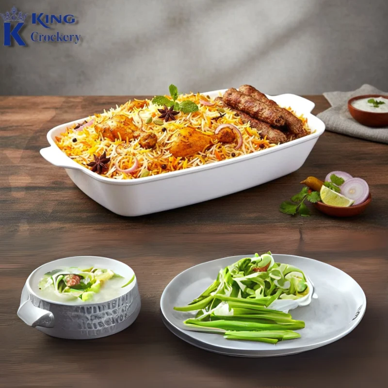 Melamine White Color Roaster With Lid For Serving