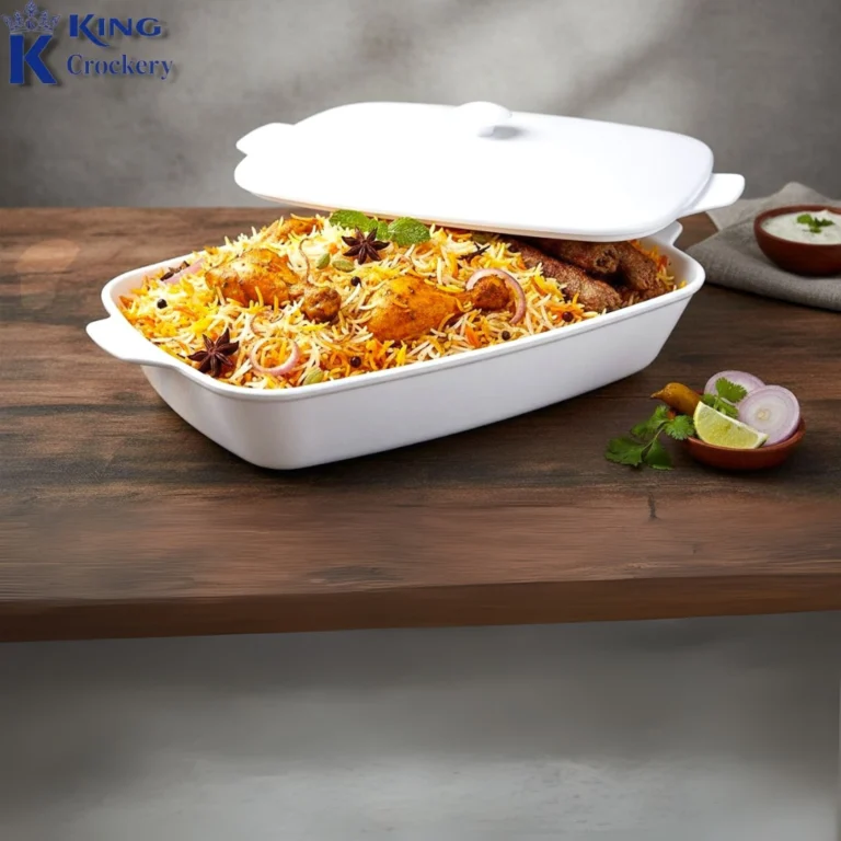 Melamine White Color Roaster With Lid For Serving