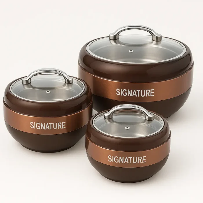 Signature Hot Pot with Glass Lid – 3 Piece Set in Brown Color