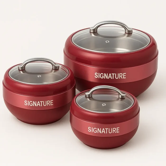Signature Hot Pot with Glass Lid – 3 Piece Set in Red Color