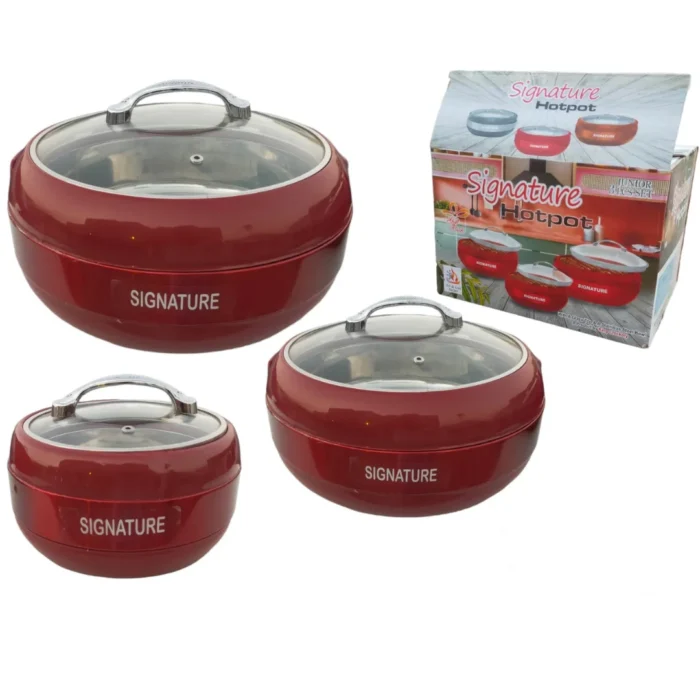 Signature Red Hot Pot with Glass Lid – 3 Piece Set