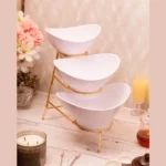 White Bowl Set – 1 Large, 1 Medium & 1 Small with Golden Stand