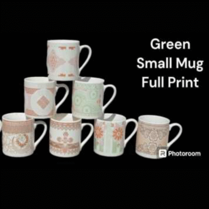 Ceramic Porcelain Green Small Mug Full Print Pack of 6 piece For Drinking