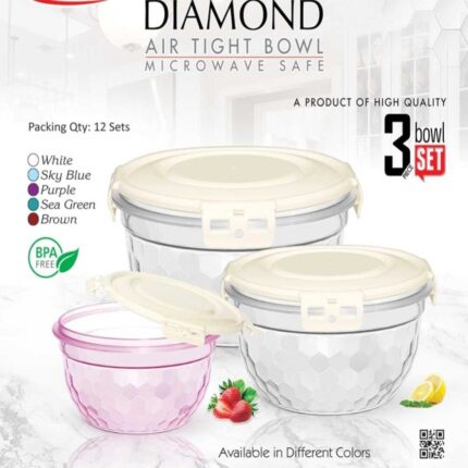 Discover: Diamond 3 Pieces Bowl Set - in Sky Blue Color