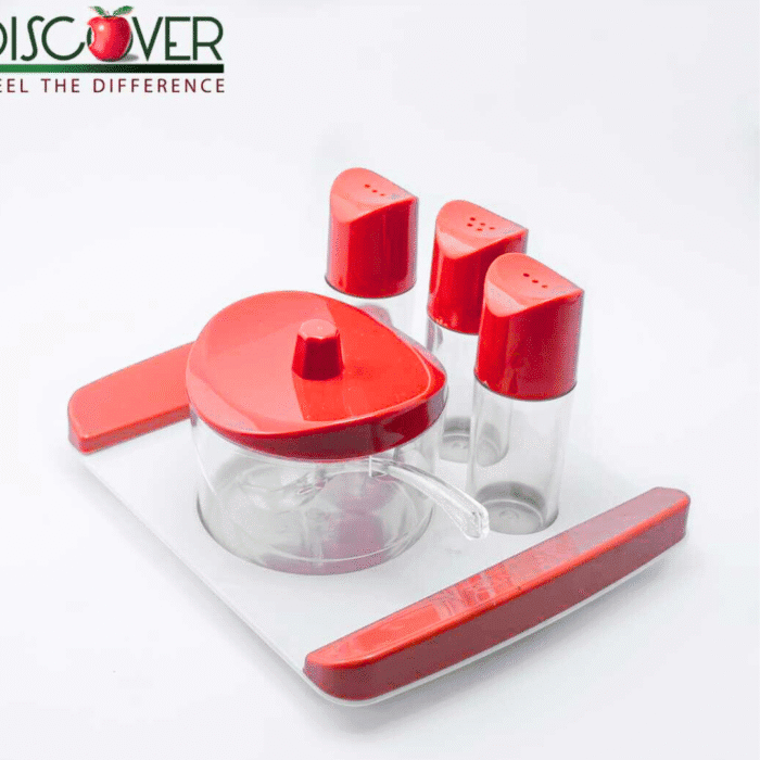Discover Rio Sugar/Salt and Pepper Set with Tray 4 Pcs Set in Red Color